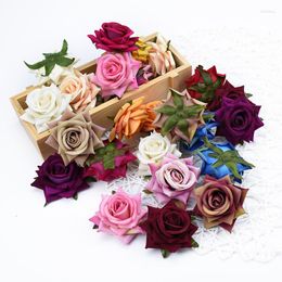 Flores decorativas 2 piezas de seda de calidad oso de peluche de rosas cabeza flor pared artificial para la decoración de la boda del hogar plantas falsas caja de regalos de bricolaje