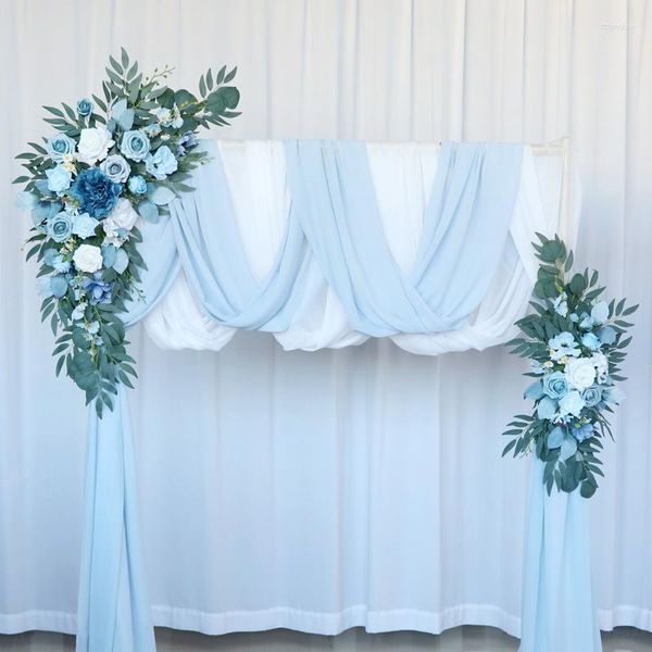 Fleurs décoratives 2 pièces Kit d'arc de mariage bleu poussiéreux romantique pour décor de toile de fond d'arche ensemble artificiel élégant