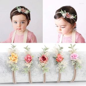 Fleurs décoratives, 2 pièces, couvre-chef pour enfants, couronne en Nylon, bandeau de fleurs artificielles, accessoires pour cheveux élastiques
