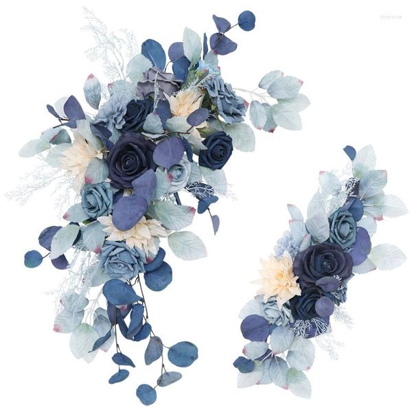 Flores decorativas 2 unids/set flor artificial Retro Haze azul escenario Fondo boda arco decoración esquina Prop