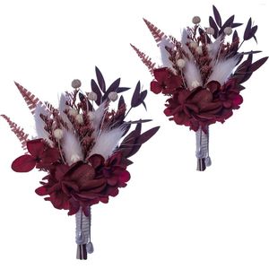 Fleurs décoratives 2pcs / ensemble Boutonnière séchée Groom Man Wedding Boho Rustic Vintage Mini Flores Bouquet Home Decor