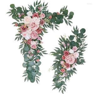 Fleurs décoratives 2pcs / set Dusty Rose Arche De Mariage Fleur Swag Arrangement Pour Pays Cérémonie Guirlande Florale Réception Toile De Fond Décor