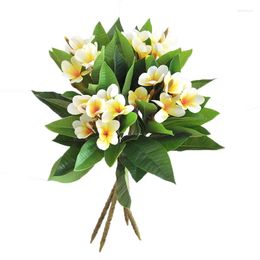 Flores decorativas 2 piezas de flores artificiales de Frangipani de seda con hojas, ramo de plantas falsas de tacto real para decoración de bodas, decoración del hogar y Garen