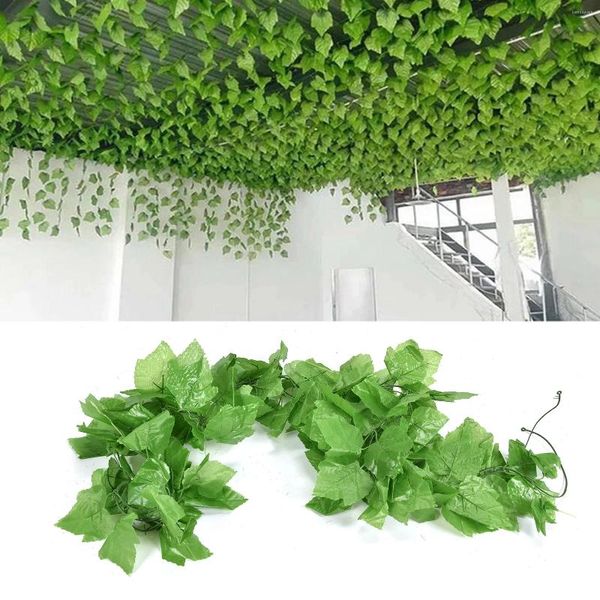 Fleurs décoratives 2pcs simulation de vigne feuille rotin vert plante plafond décoration vigne ornement de suspension pour tuyaux d'eau de climatisation