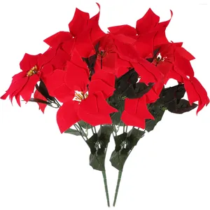 Fleurs décoratives 2 pièces Simulation de buissons de Poinsettia rouge Bouquets de noël ornements d'arbre de noël artificiels pièce maîtresse pour la maison