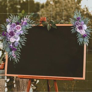 Fleurs décoratives 2 pièces, Simulation de guirlandes florales de mariage, décoration murale de fond, signes de bienvenue pour décor de fond de réception à domicile