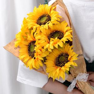 Flores decorativas, 2 uds., girasol Artificial para boda, hogar, sala de estar, decoración de jardín, regalos para el día del maestro, ramo de flores falsas