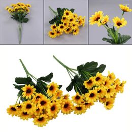 Fleurs décoratives 2 pièces têtes de tournesol Bouquet en plastique avec 24 tournesols décoration de fête artificielle pour la maison