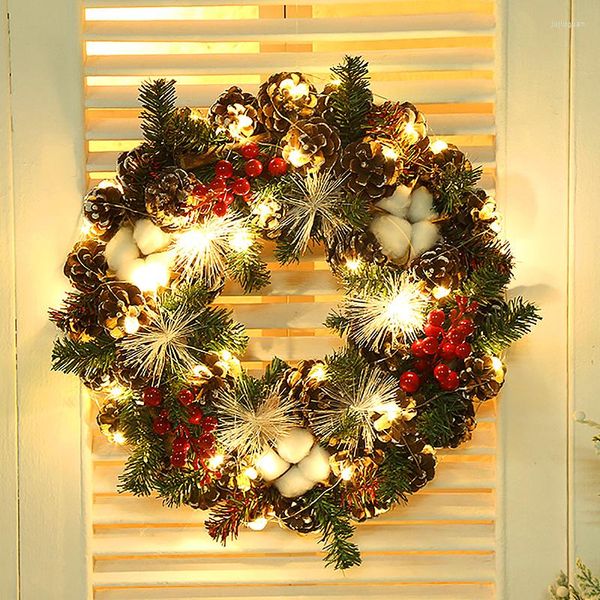 Flores decorativas 2 uds pared árbol de Navidad colgante corona piña colgante baya roja decoración Mini puerta ornamento