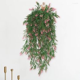 Decoratieve bloemen 2 stks muur hangende kunstmatige bloem nep rattan plastic roze bloemen plafond mand plant restaurant decoratie benodigdheden