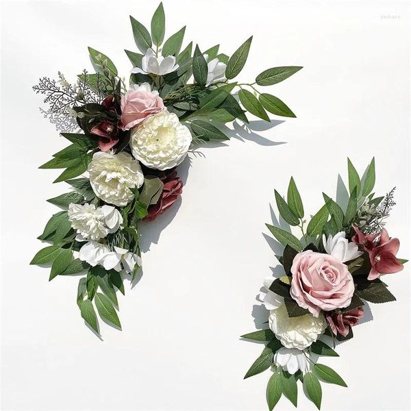 Flores decorativas 2 piezas arco de boda eucalipto artificial hojas de hojas florales para la puerta de la puerta natal de ceremonia floral ceremonia decoración de letreros