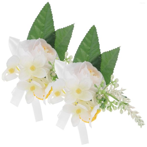 Fleurs décoratives 2pcs Corsages de marié de mariage Boutonnières florales Boutonnière pour hommes femmes