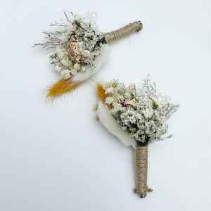 Fleurs décoratives 2set Mini bouquet de fleurs séchées pour hommes marié de mariage et homme boutonnière cérémonie anniversaire baptêmes décoration