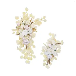 Fleurs décoratives 2x arc de fleurs artificielles décor couronne de porte feuilles d'eucalyptus Rose soie mariage pour rideaux de Table