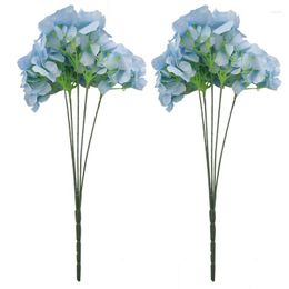 Flores decorativas 2X Flor de hortensia artificial Ramo de 5 cabezas grandes (Diámetro 7 pulgadas cada cabeza) Azul