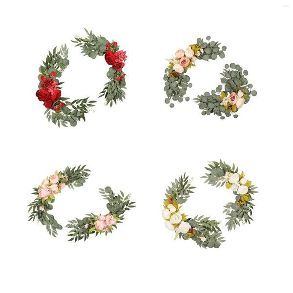 Flores decorativas 2x arco de boda artificial Swag para bricolaje Borgoña Rosa