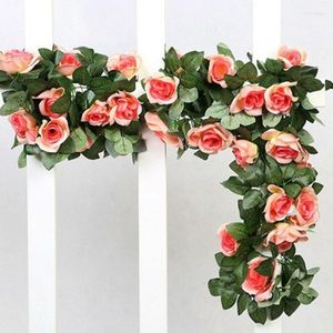 Fleurs décoratives 2X belle rose artificielle guirlande de fleurs en soie feuilles vertes lierre mariage faux vignes florales pour mur fête d'anniversaire décembre