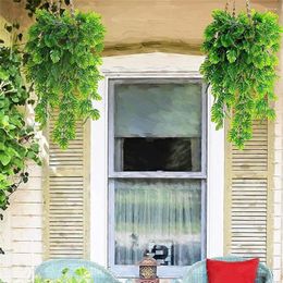 Decoratieve bloemen 2x groene gesimuleerde planten hangend D Cor - Perfect voor het creëren van een ontspannen café-sfeer Plantendecoratie