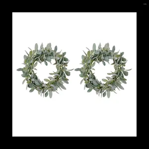 Fleurs décoratives 2X couronne d'oreilles d'agneaux floqués de printemps toute l'année feuillage quotidien sur base de vigne avec feuilles de verdure porte d'entrée