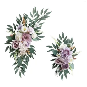 Fleurs décoratives 2x arc de mariage couronne florale artificielle Swag verdure signe de bienvenue décorations pour ornement de fenêtre de cérémonie