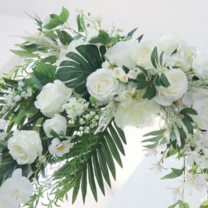 Fleurs décoratives 2x Kit d'arc de mariage suspendu Rose blanche guirlandes florales artificielles pour arrangement de réception de fenêtre tonnelle décor de fête