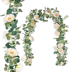 Fleurs décoratives 3/1 PC plantes artificielles fausse guirlande d'eucalyptus camélias soie Rose vigne décoration fausse feuille florale suspendue pour mariage