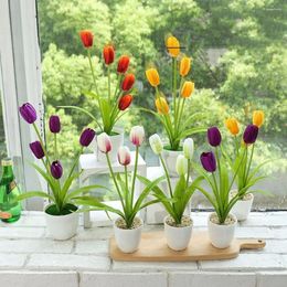 Flores decorativas 3/5 cabezas simulación de tulipan flor artificial falso hogar sala de estar de escritorio de oficina decoración creativa