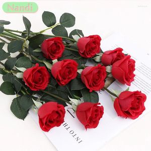 Fleurs décoratives 3-5 Pack Bouquet de fleurs artificielles Red Velvet Fake Rose Wedding Home Table Decoration Christmas Saint Valentin's Day Gift