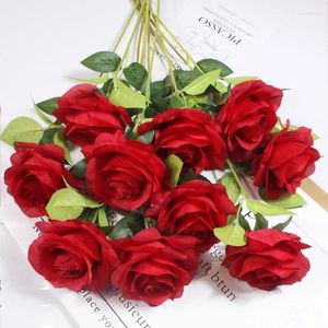 Fleurs décoratives 3/5 PCS Bouquet de soie artificielle Fausse fleur de rose rouge pour la décoration de table d'accueil de mariage cadeau de la Saint-Valentin