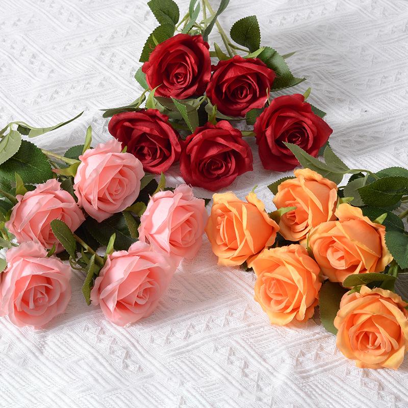 Fiori decorativi 3/5 pezzi Bouquet di fiori di seta finta rosa artificiale per la decorazione domestica della festa di San Valentino di nozze al coperto