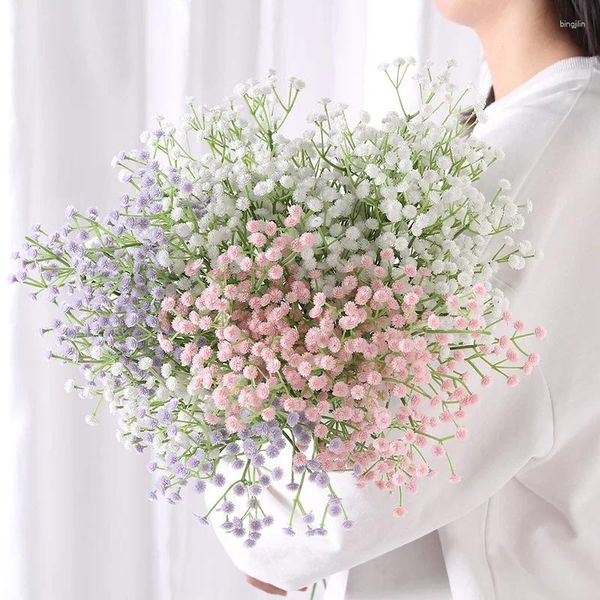 Fleurs décoratives 3 / 6pcs Gypsophile Fleur artificielle Blanc Rose Blue Boue Bouquet en plastique Plastique pour la maison Décoration de fête de mariage DIY