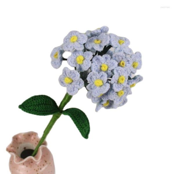 Flores decorativas 3 ramas artificiales hortensia azul claro ramo de boda accesorios DIY simulación lana tejida