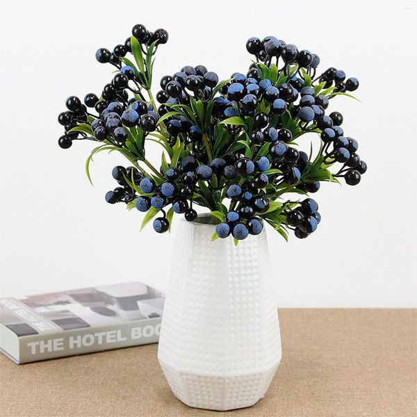 Fleurs décoratives 3 Fourchettes 4pcs Artificielle Myrtille Fruit Rouge Berry Bouquet Simuler Mousse Branche Bulle Flexible Pliable Arbre De Noël