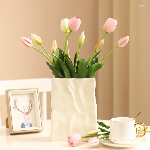 Fleurs décoratives 3 têtes tulipes en latex Real Touch faux décor de mariage tulipe bouquet de mariée Flores Artificiales maison faveurs de fête florale