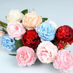 Fleurs décoratives 3 têtes pivoines artificielles, Rose occidentale, décoration de mariage, fausse fleur, Simulation de jardin étranger