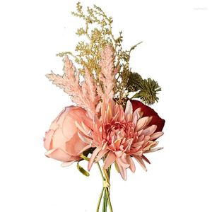 Fleurs décoratives 3 têtes Artificiel Fake Rose Bouquets Decoration pour table Home Office Weddal Bridal Shower House Kitchen