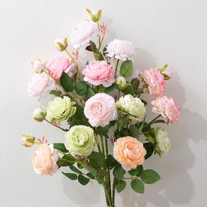 Fleurs décoratives 3 Têtes Fleur Artificielle Soie Pivoine Bouquet Printemps Blanc Pour La Décoration De La Maison De Mariage De Noël Décorations De Fête De Jardin