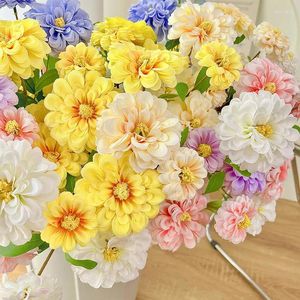Fleurs décoratives 3 têtes artificielles souci chrysanthème soie pivoine fleur branche table de noël vase décor à la maison mariage mariée bouquet