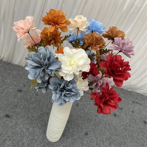 Fleurs décoratives 3 têtes artificielle neige Lotus Rose Bouquet soie pour la maison mariée mariage fête El Festival décor