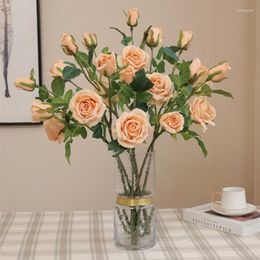 Fleurs décoratives 3 Têtes Grandes Roses Style Nordique Soie Artificielle Déco Mariage Mariage Rose Artificielle Room Decor Flores Artificiales