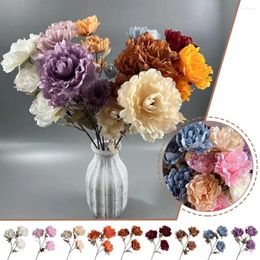 Decorative Flowers 3 Heads Diamond Silk Rose Autumn Retro Artificial Decor Props Po Arrangement Party Materials Home Wedding J0j0