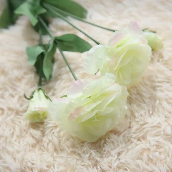 Flores decorativas 3 cabezas Fake artificial eustoma grandiflorum lisianthus bouquet fiesta de boda de Navidad rama de flores