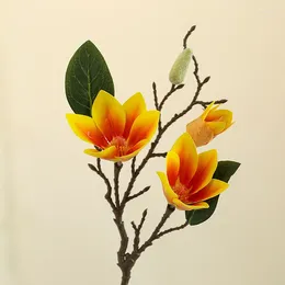 Decoratieve bloemen 3 hoofden Magnolia Branch Real Touch Artificial Diy Floral Arrangement Ornament Home Living Room Tafel Decor