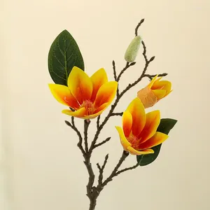 Fleurs décoratives 3 têtes Magnolia Branch Real Touch Touch Artificiel DIY Arrangement floral Ornement de la maison de la maison décor