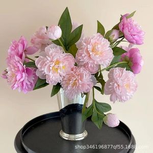 Flores decorativas 3 cabezas Peony Home Decoration Bouquet Fake Boda