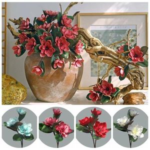 Decoratieve bloemen 3 hoofden zijden magnolia niet-fading bouquet diy handgemaakte rode stengels romantische pography props