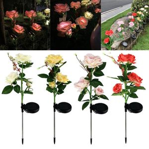 Decoratieve Bloemen 3 Lichten Hoofd Solar LED Tuin Staak Gazon Lamp Outdoor Kunstmatige Herfst Bloemstukken