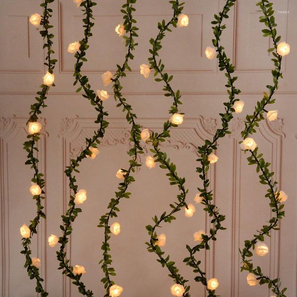 Flores decorativas 3 / Metro Led Artificial Rose Flower String Lights Centros de mesa de boda Decoraciones Decoración para el hogar Planta falsa brillante Vine con