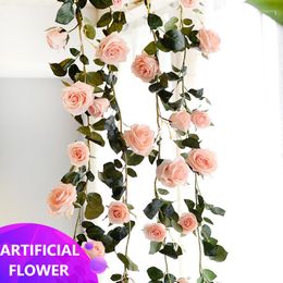 Decoratieve bloemen 3 pack 5,9ft/stuk kunstmatige bloem slinger nep roze hangende roos wijnstokken voor trouwhuis feest verjaardag decor