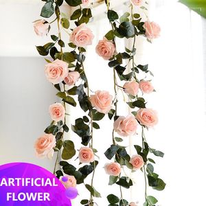 Decoratieve bloemen 3 pack 5,9ft/stuk kunstmatige bloem slinger nep roze hangende roos wijnstokken voor trouwhuis feest verjaardag decor